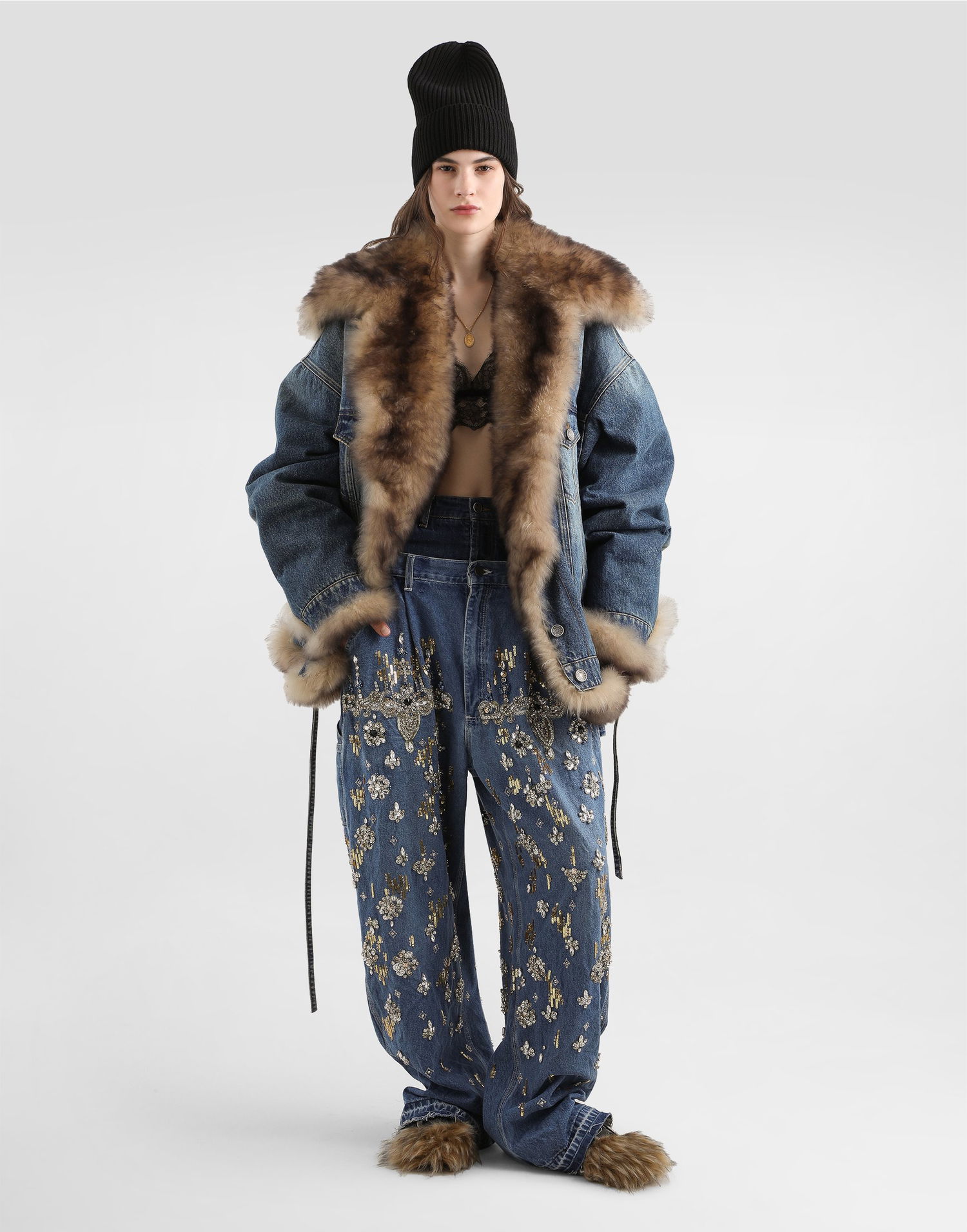 Bunda Dolce & Gabbana Denim Jacket With Fur Rôznofarebný | F9T08ZG8OC9S9001, 1