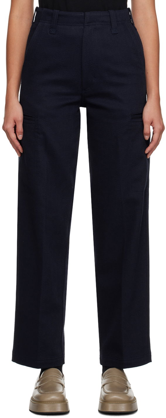 Nohavice AMI Wide Leg Trousers Navy | FTR300.CO0011, 0