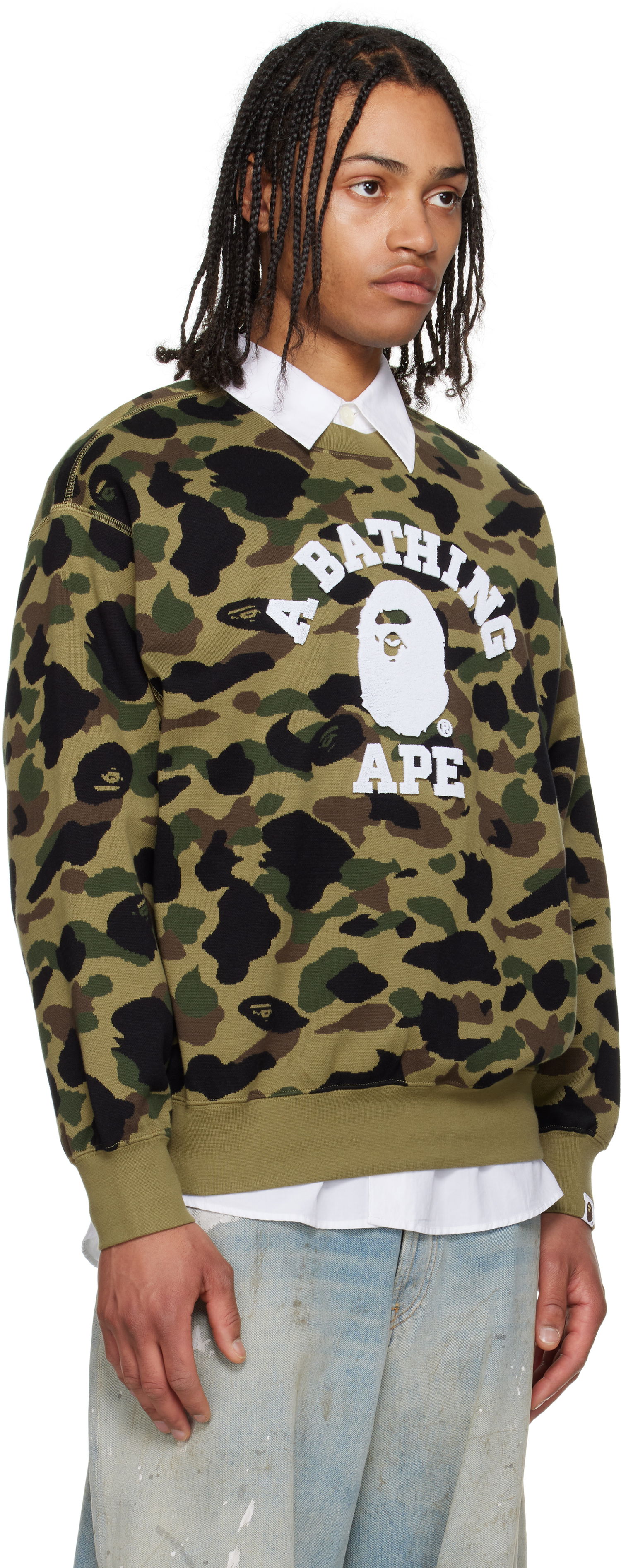 Sveter BAPE A Bathing Ape 1st Camo Jacquard College Sweatshirt Zelené | 001SWL301307M, 1