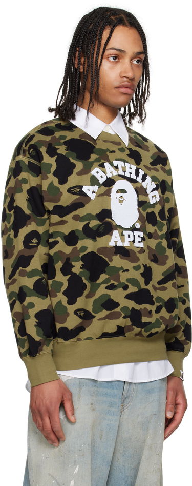 Sveter BAPE A Bathing Ape 1st Camo Jacquard College Sweatshirt Zelené | 001SWL301307M, 1