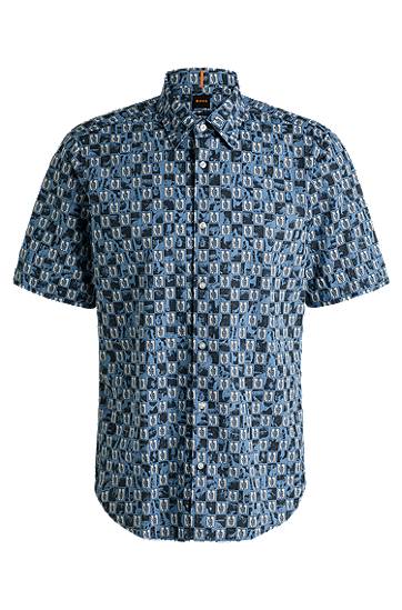 Košeľa BOSS Regular Fit Printed Cotton Poplin Shirt Modrá | 50537372, 0