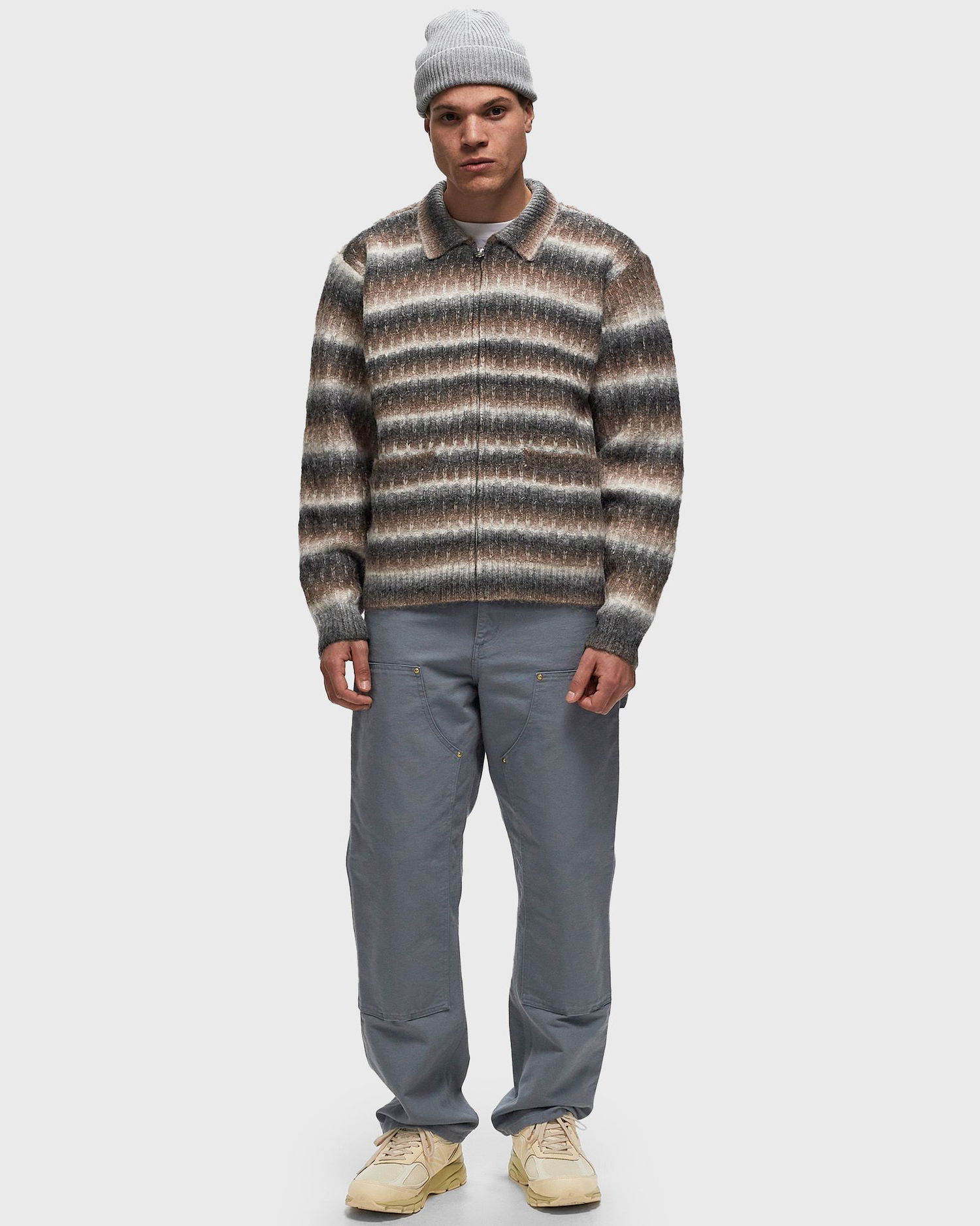 Sveter OBEY Striped Zip-Up Cardigan Hnedá | 151010038-BKM, 1