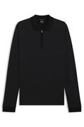 Mercerised-cotton long-sleeve quarter-zip polo shirt with two-tone structure