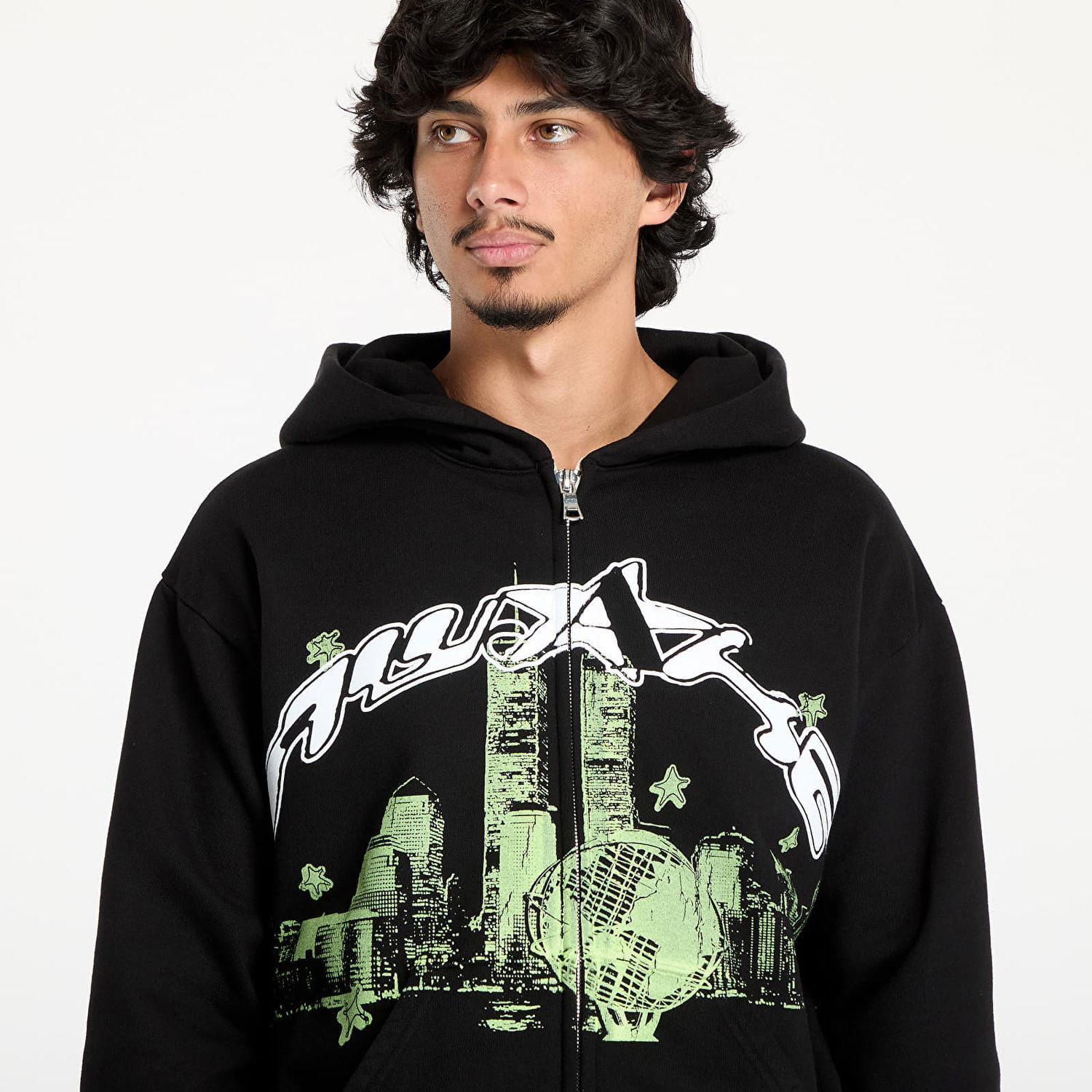 Mikina Awake NY Skyline Zip Up Hoodie Washed Black S Čierna | AWK-SU24-HD121-BLK, 1