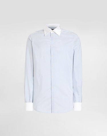 Košeľa Dolce & Gabbana Dolce & Gabbana Striped Cotton Shirt with White Collar and Cuffs Modrá | G5MM4ZFBTAKS8051, 0