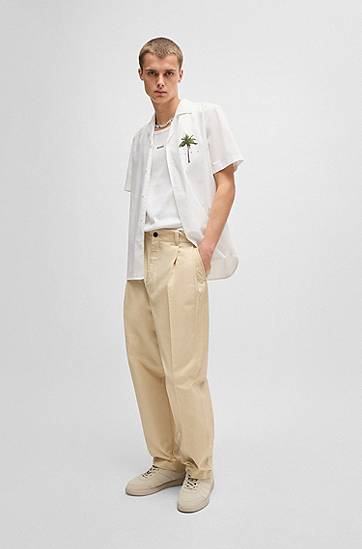Košeľa BOSS Relaxed-Fit Cotton Shirt with Palm-Tree Print Biela | 50540153, 1