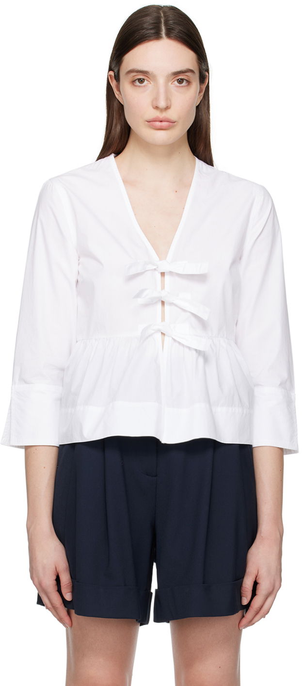 Košeľa GANNI Tie String V-Neck Blouse Biela | F9167, 0