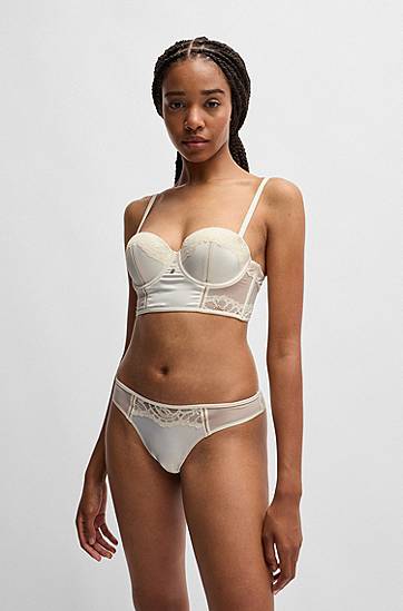 Nohavičky BOSS Lace-Trim Thong Briefs Biela | 50535610, 1