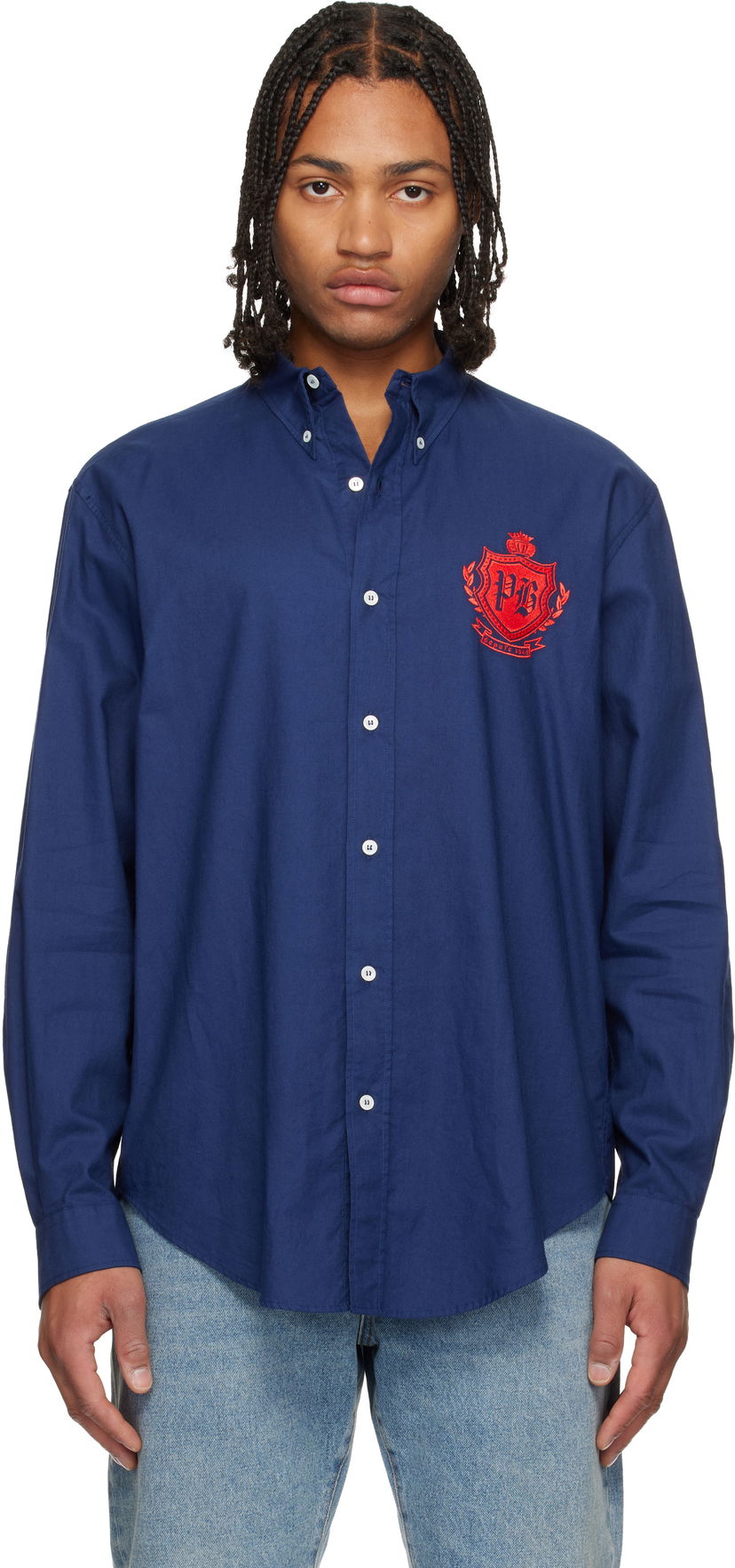 Košeľa Balmain College Emblem Shirt Navy | FH0HS496CG32