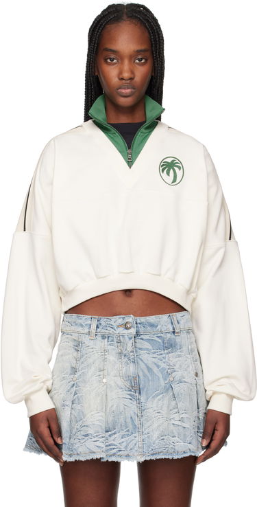 Sveter Palm Angels Palm Angels Oval Palm Cropped Sweatshirt Biela | PWBA055S25FLE0010357, 0