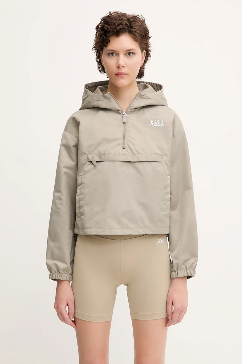 Bunda Sporty & Rich Sporty & Rich Sr Runner Nylon Quarter Zip Oversize Jacket Béžová | OW026622139GY15