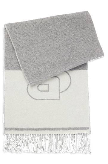 Šál BOSS Wool Blend Scarf with Double B Monogram Šedá | 50533865, 0