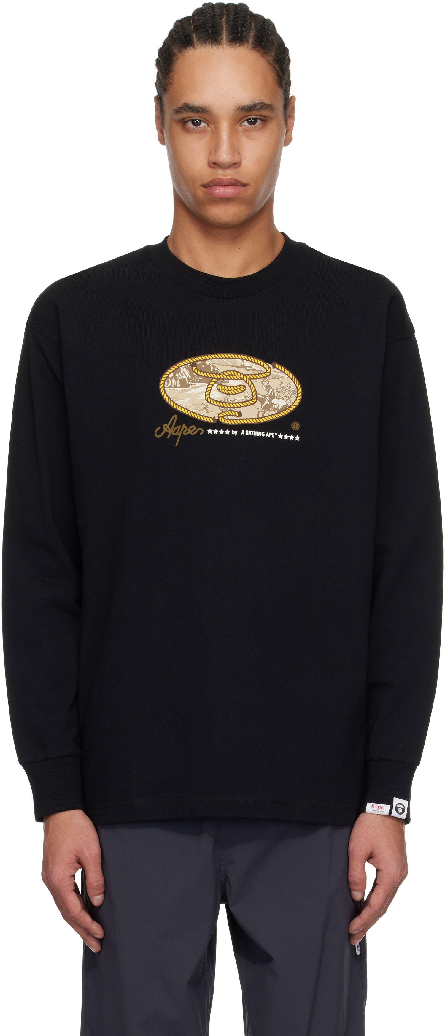Mikina AAPE by A Bathing Ape AAPE by A Bathing Ape 'AAPE' Theme Long Sleeve T-Shirt Čierna | AAPLTM1621XXNBKX, 0