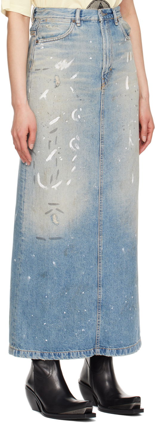 Sukňa Acne Studios Acne Studios Paint Splatter Denim Maxi Skirt Modrá | AF0426-, 1