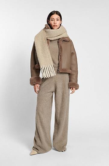 Sveter BOSS High-neck Washed Cashmere Sweater Béžová | 50550806, 1