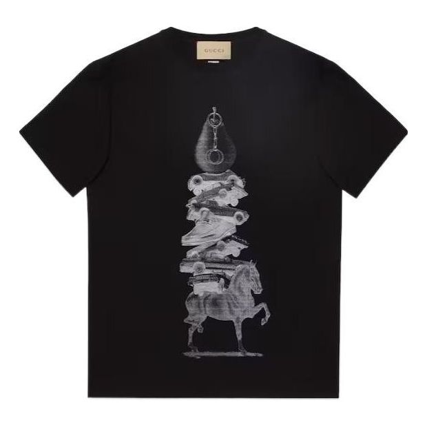 Tričko Gucci Printed Cotton Jersey T-Shirt Čierna | 771758-XJGIC-1152