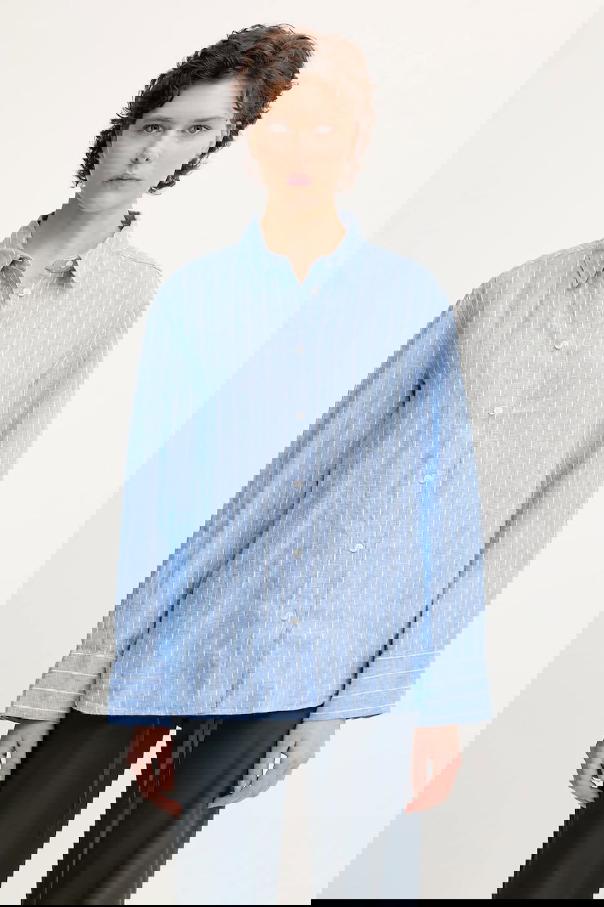 Košeľa Samsoe Samsoe Samsoe Samsoe SANOT Relaxed Linen Shirt Modrá | F25100015, 0