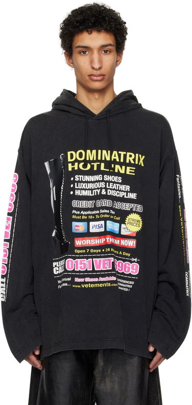 Mikina VETEMENTS Vetements 'Dominatrix Hotline' Jersey Hoodie Čierna | UA66HD880B, 0