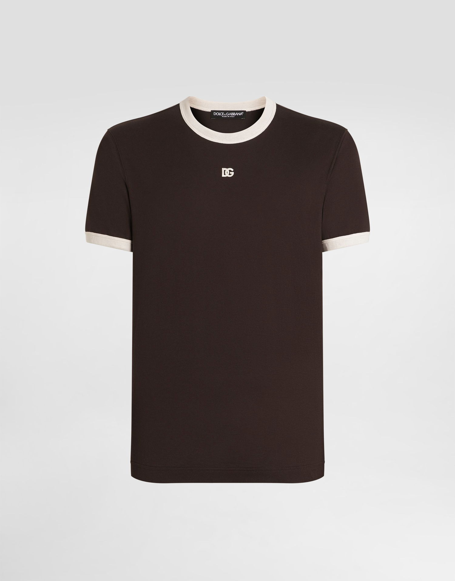 Tričko Dolce & Gabbana Cotton Ringer T-shirt with DG Embroidery Hnedá | G8PV1ZG7PJ4M1213, 0