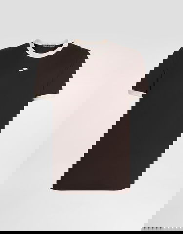 Tričko Dolce & Gabbana Cotton Ringer T-shirt with DG Embroidery Hnedá | G8PV1ZG7PJ4M1213, 0