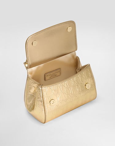 Taška cez rameno Dolce & Gabbana Calfskin Crossbody Bag With Crocodile Print Metalická | EB0003AU1388H944, 3