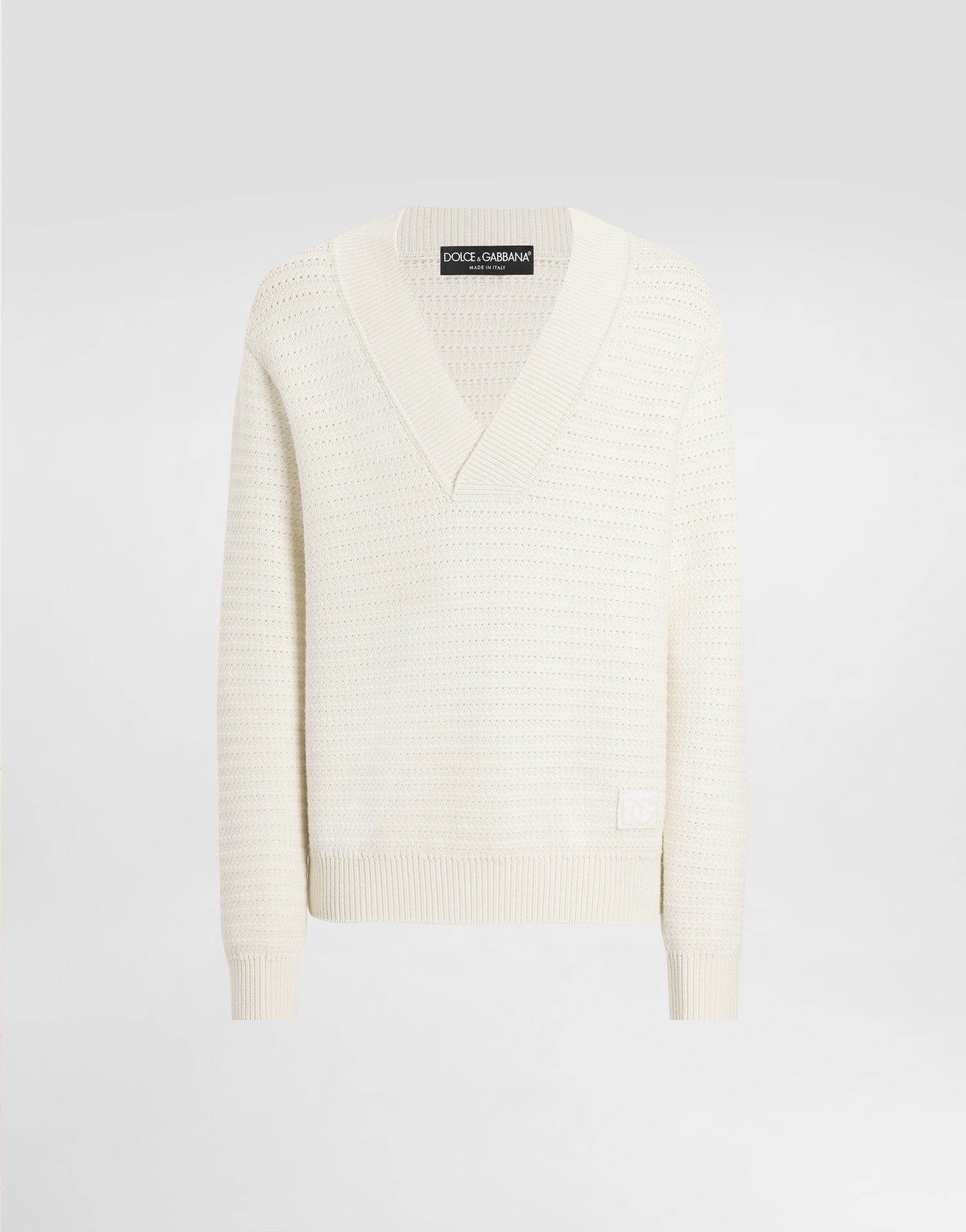 Sveter Dolce & Gabbana Embroidered Wool V-neck Sweater Biela | GXY34ZJCVWTW4335, 0
