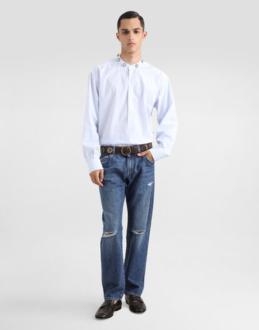 Košeľa Dolce & Gabbana Dolce & Gabbana Cotton Shirt with Crystal Embellishments Modrá | G5LN6ZFR50PS8051, 1