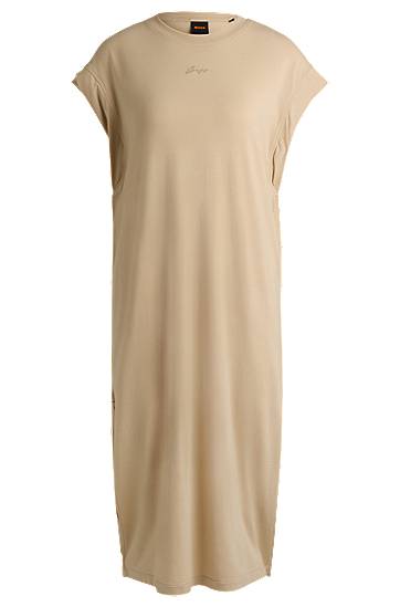 Šaty BOSS Cotton Blend Dress with Handwritten Logo Béžová | 50540442, 0