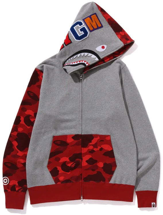 Bape Color Camo Shark Full Zip Hoodie Grey/Red