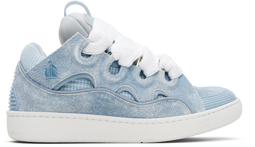 Tenisky a topánky LANVIN Blue Curb Denim-Effect Leather Sneakers Modrá | FU-SKDK12-USJE-P25