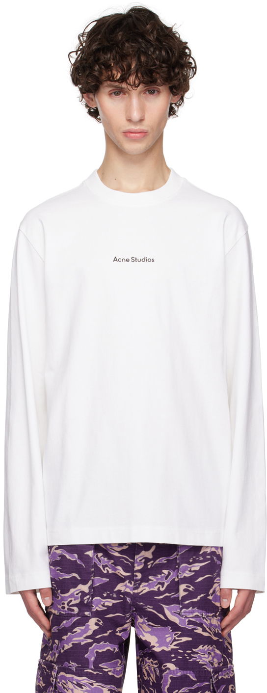 Tričko Acne Studios White Printed Logo Long Sleeve T-Shirt Biela | CL0270-, 0