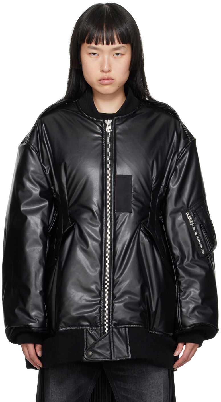 Faux-Leather Insulated Bomber Jacket