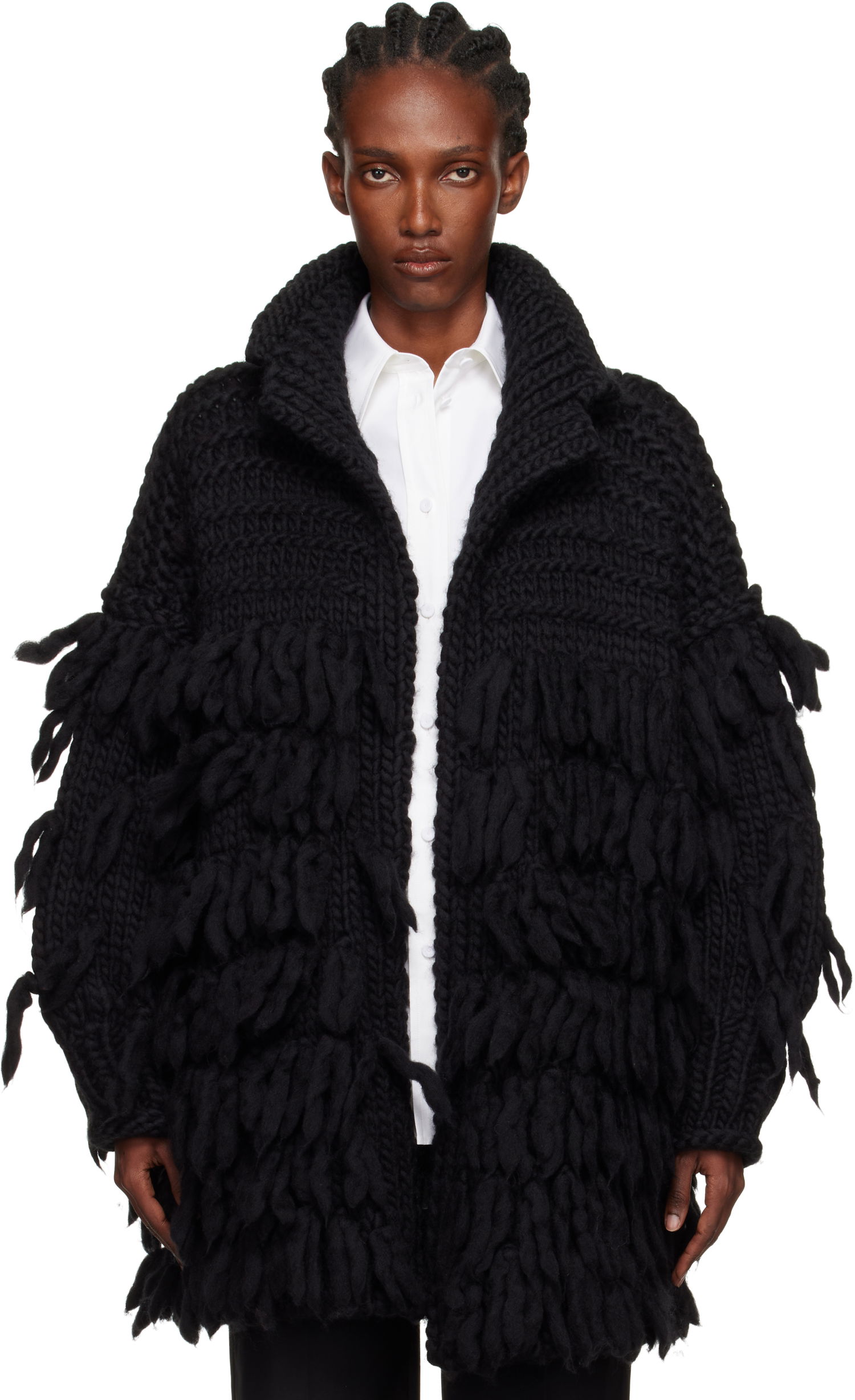 Kabáty Yohji Yamamoto YOHJI YAMAMOTO Fringe Knit Coat Čierna | FM-K53-105, 0