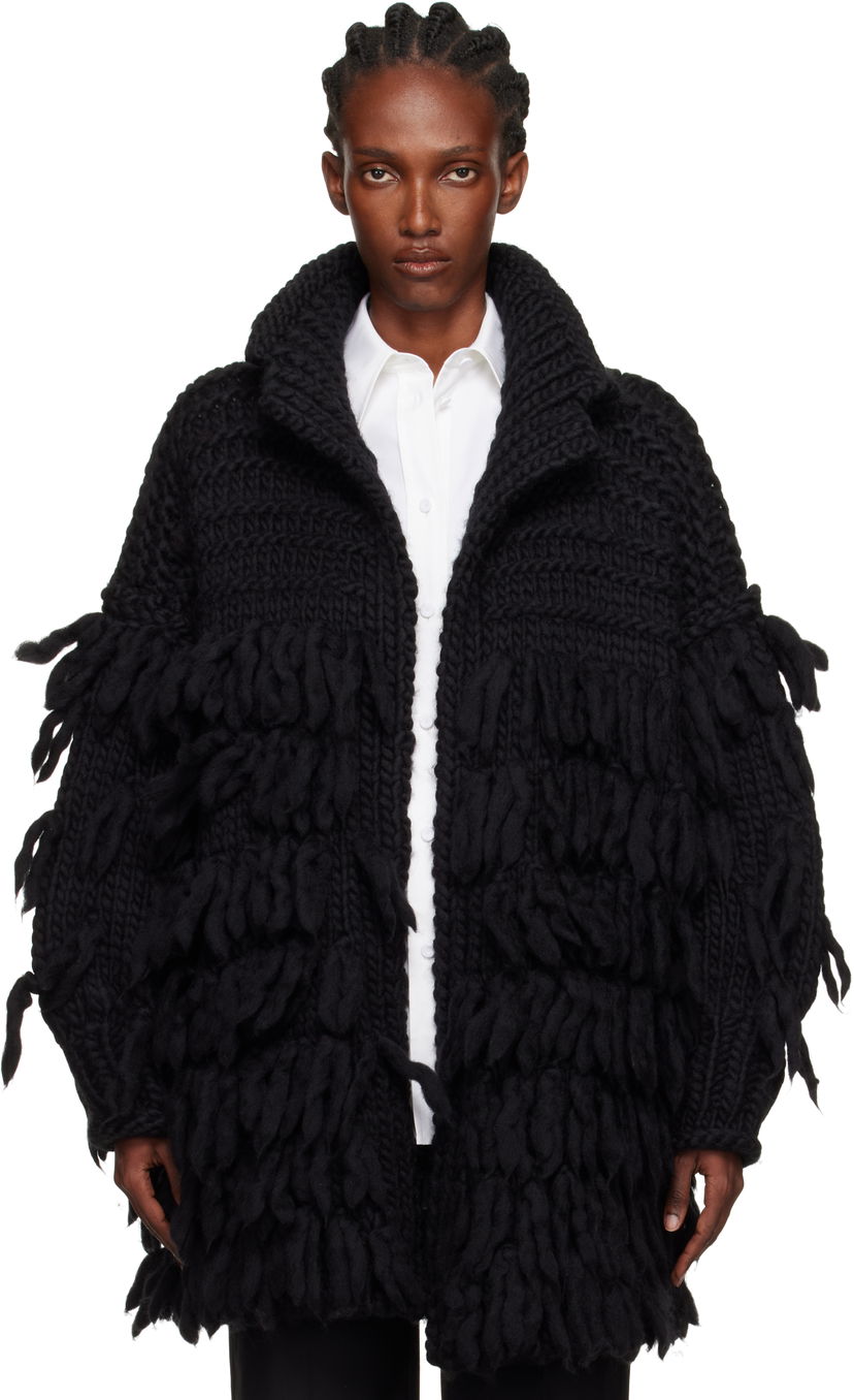 Kabáty Yohji Yamamoto YOHJI YAMAMOTO Fringe Knit Coat Čierna | FM-K53-105