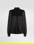 Dolce & Gabbana Silk Satin Rosette Embellished High-Neck Blouse