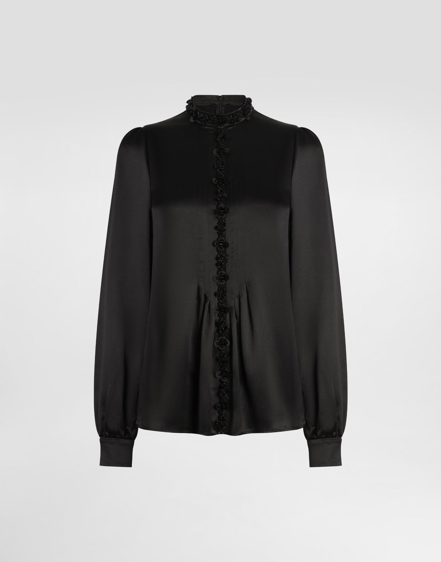 Košeľa Dolce & Gabbana Dolce & Gabbana Silk Satin Rosette Embellished High-Neck Blouse Čierna | F7BA6ZFU1AUN0000, 0