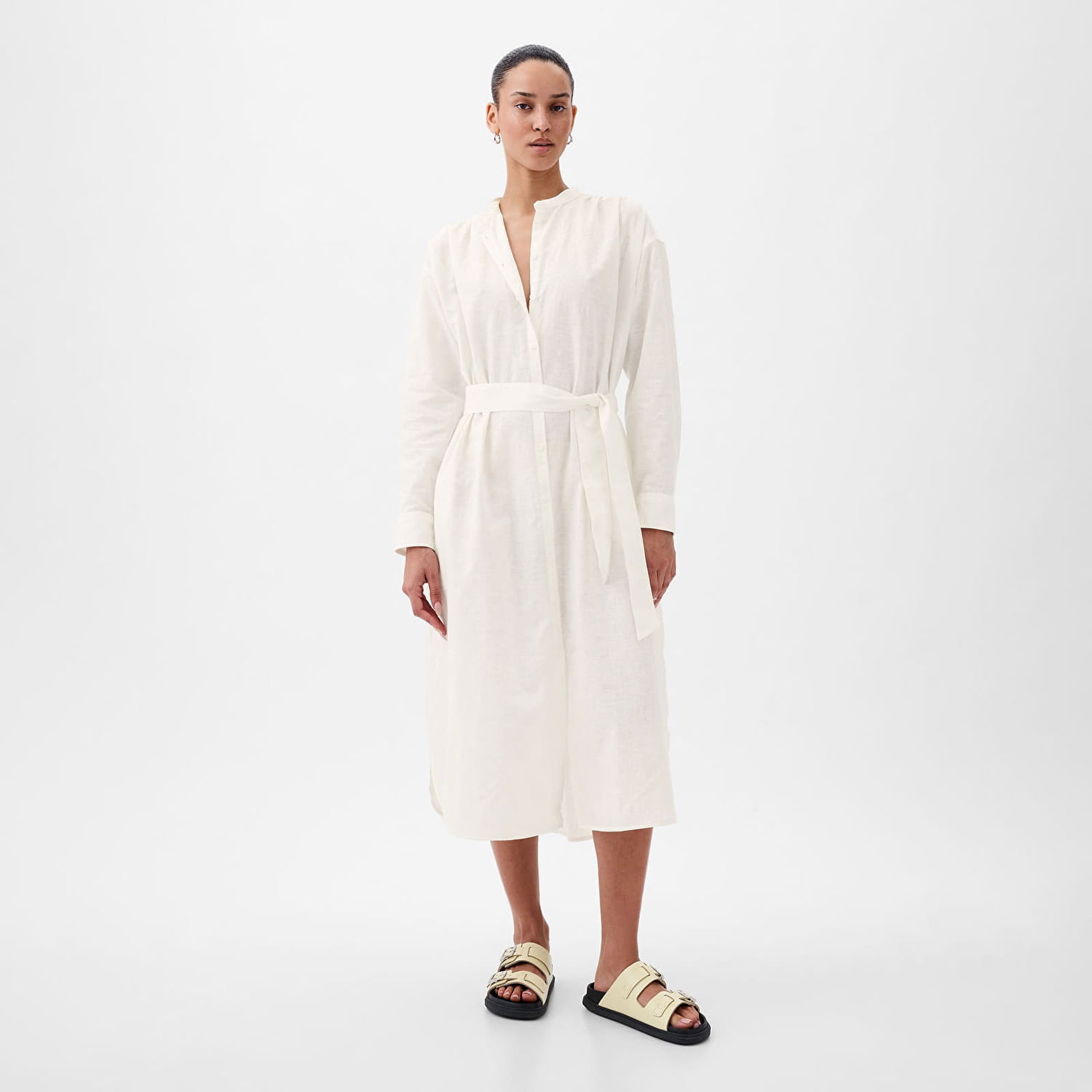 Šaty GAP Dresses Longsleeve Linen Maxi Dress New Off White Béžová | 857614-02, 0