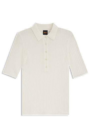 Polo tričko BOSS Ribbed Knit Wool Blend Polo Shirt Biela | 50543977