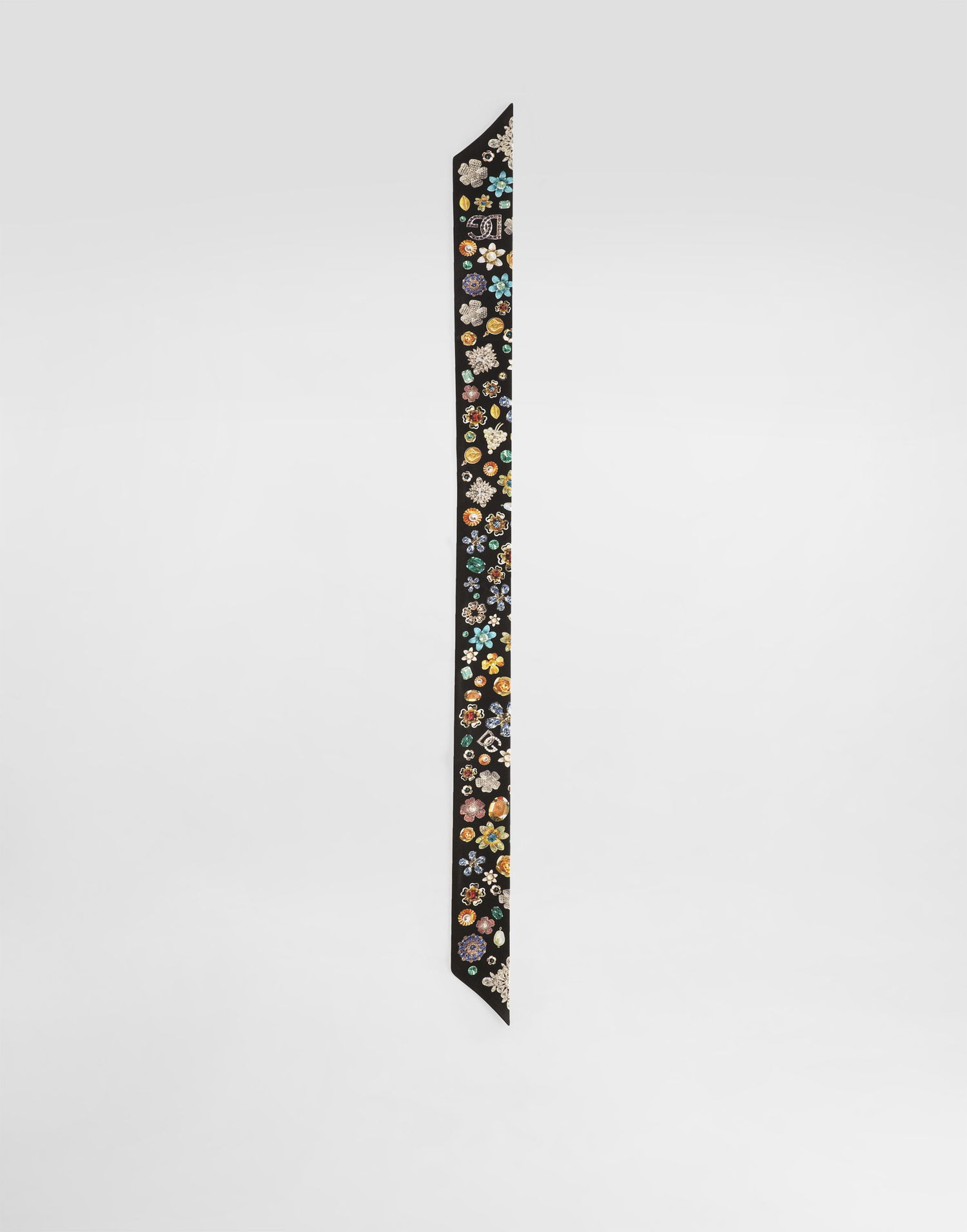 Šál Dolce & Gabbana Dolce & Gabbana Silk Twill Bandeau with Floral Brooches Print Čierna | FS215AGDDAWHN5SA, 0