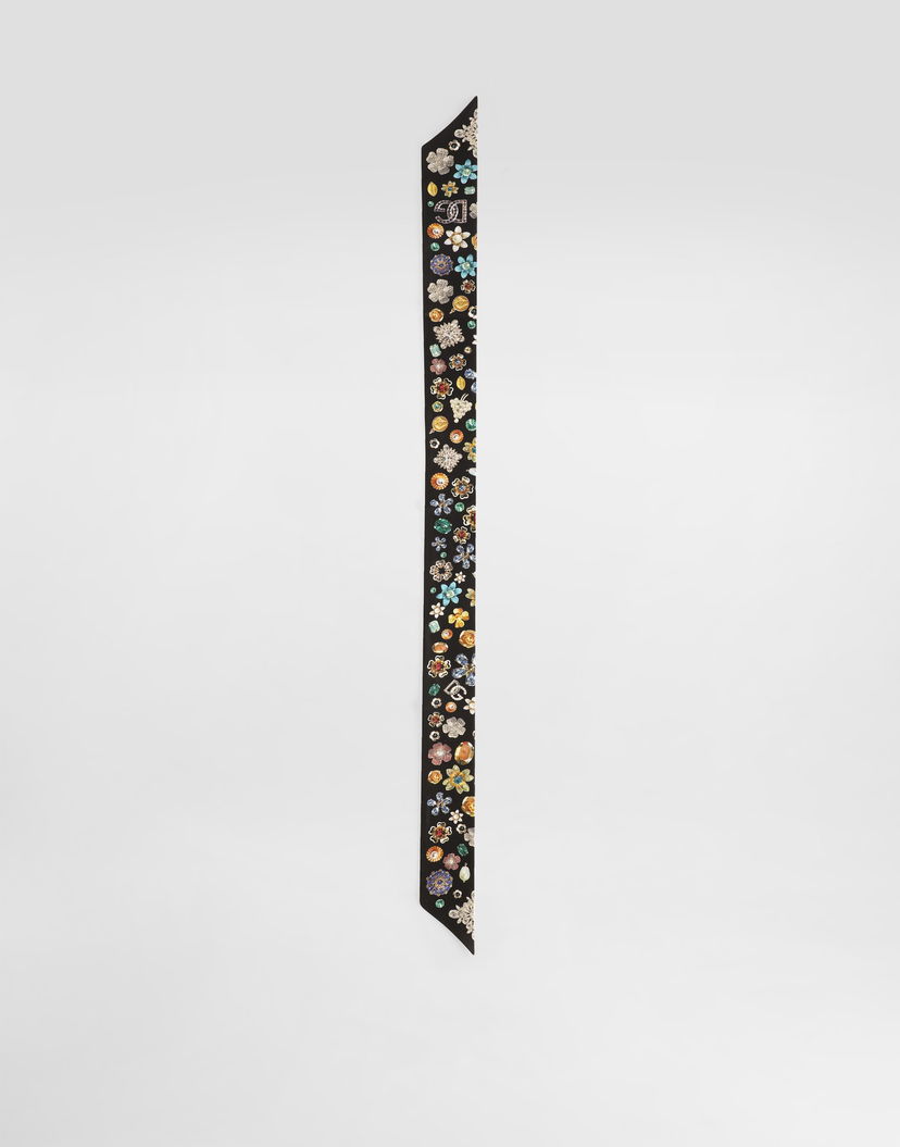 Šál Dolce & Gabbana Dolce & Gabbana Silk Twill Bandeau with Floral Brooches Print Čierna | FS215AGDDAWHN5SA