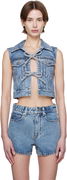 Alexander Wang Clear Bead Hotfix Cropped Denim Vest