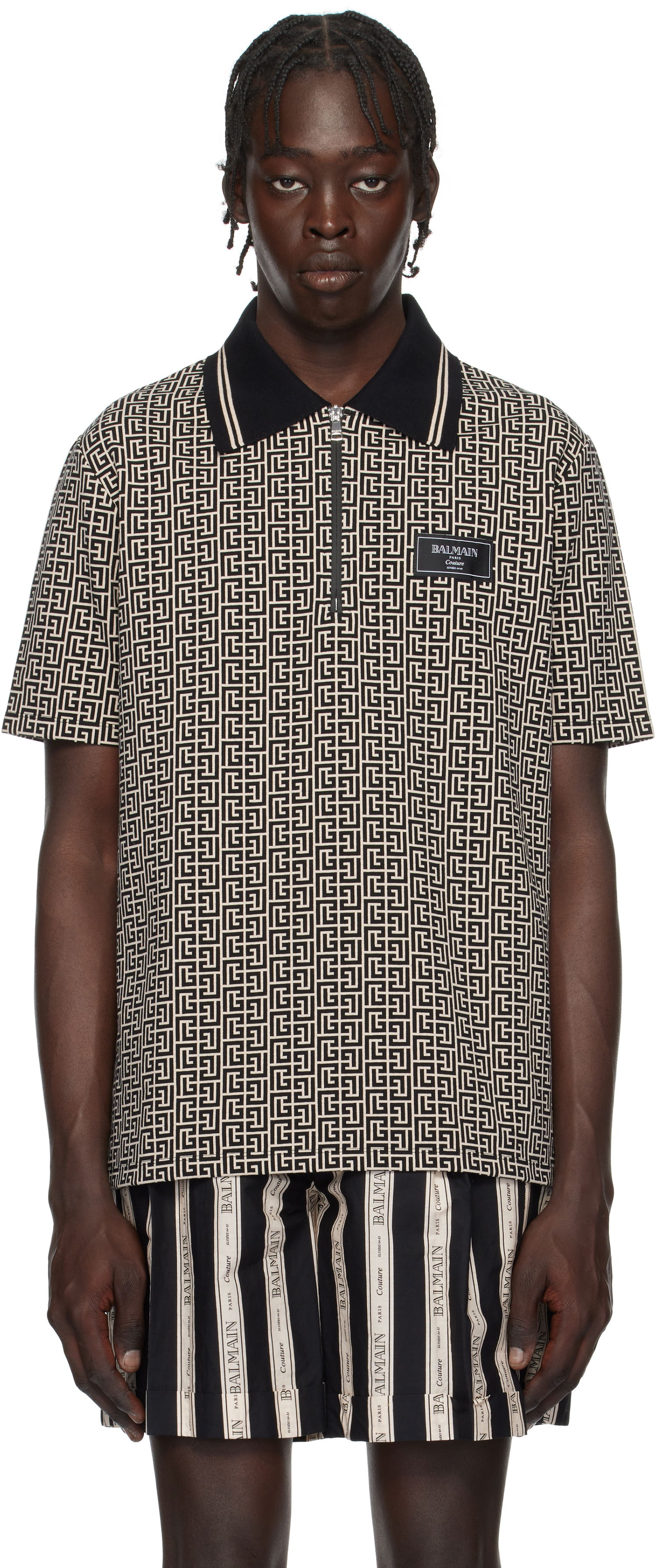 Polo tričko Balmain Maze Print Polo Shirt Šedá | EH1GC027BC90, 0