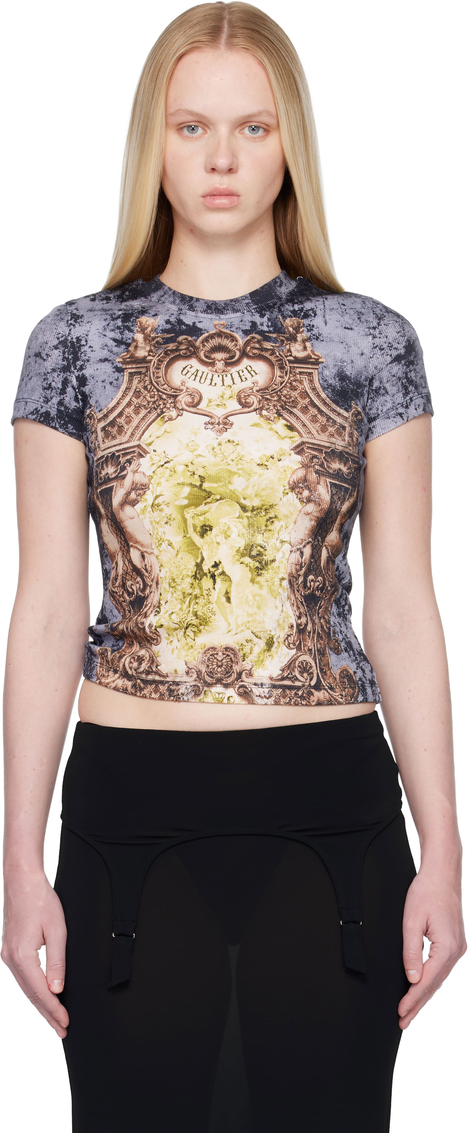 Crop Top Jean Paul Gaultier 'The Blue Médaillon' Ribbed Cropped T-shirt Rôznofarebný | 25/04-W-TO301-J013P-005740, 0