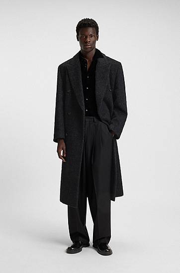 Kabáty BOSS Double-breasted relaxed-fit coat with wool and alpaca Čierna | 50549270, 1