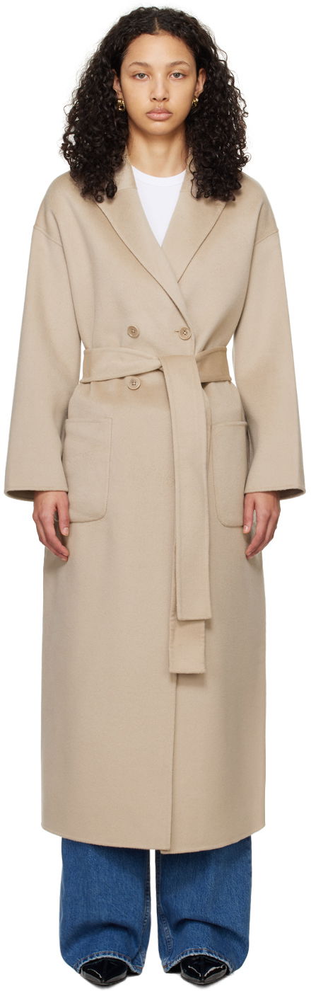 Long Wrap Beige Wool Coat