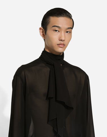Košeľa Dolce & Gabbana Silk Shirt With Bow Čierna | G5ME9TFU1ARN0000, 3