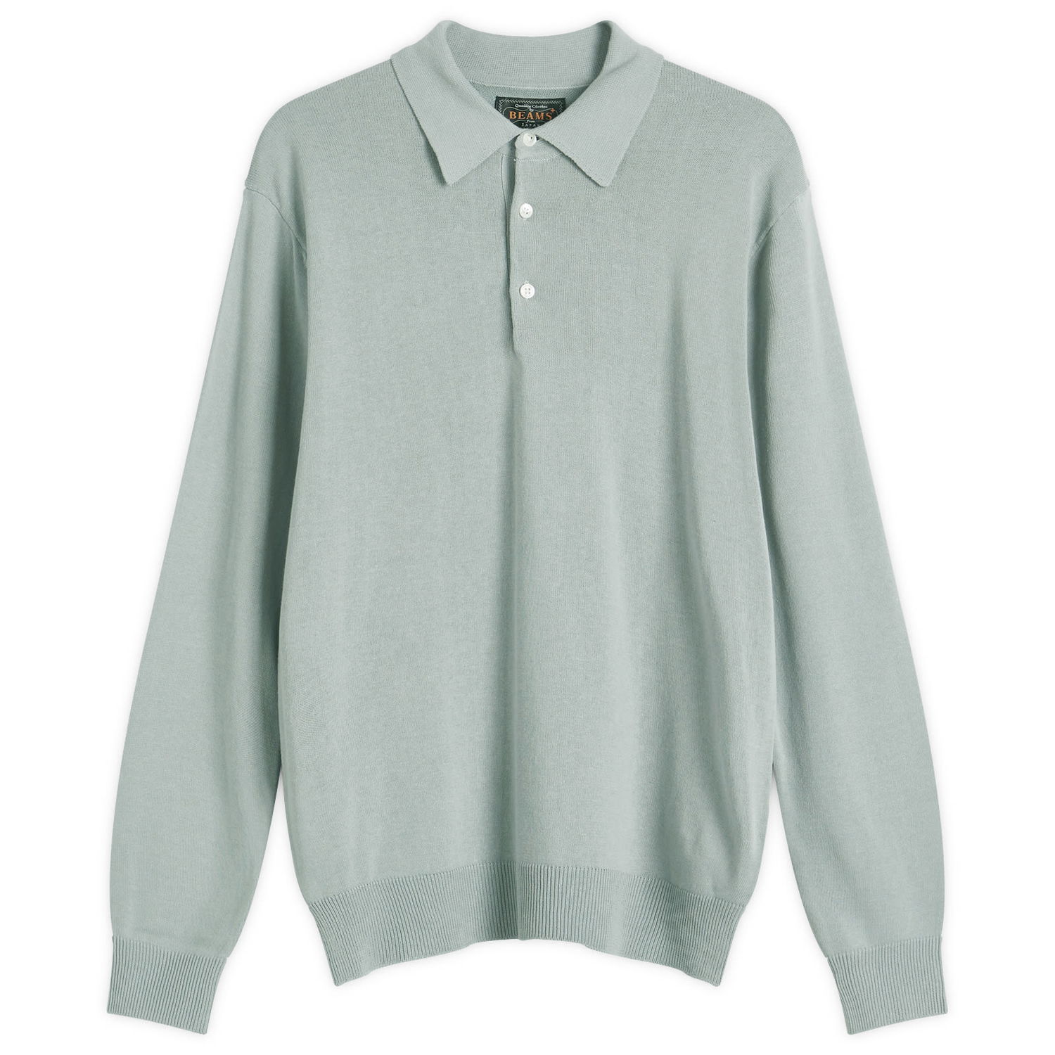 Polo tričko BEAMS 12g Knit Long Sleeve Polo Shirt, Size Large Zelené | 3812-0005-156-71, 1