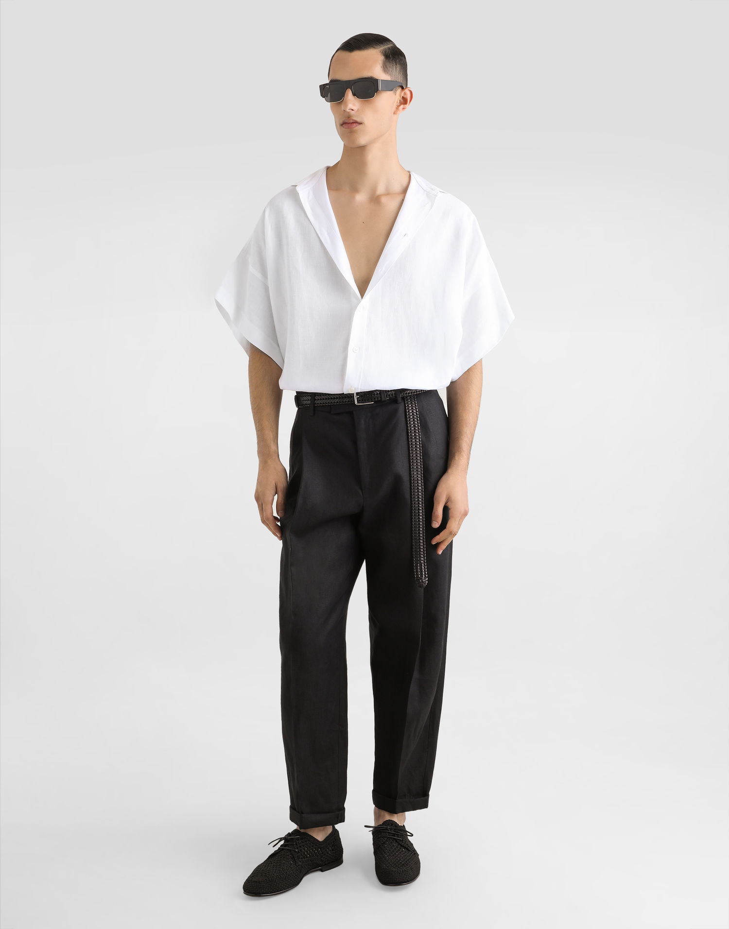 Nohavice Dolce & Gabbana Dolce & Gabbana Linen Tapered-Leg Pants 52 Čierna | GP114TFU4MCN0000_1, 1