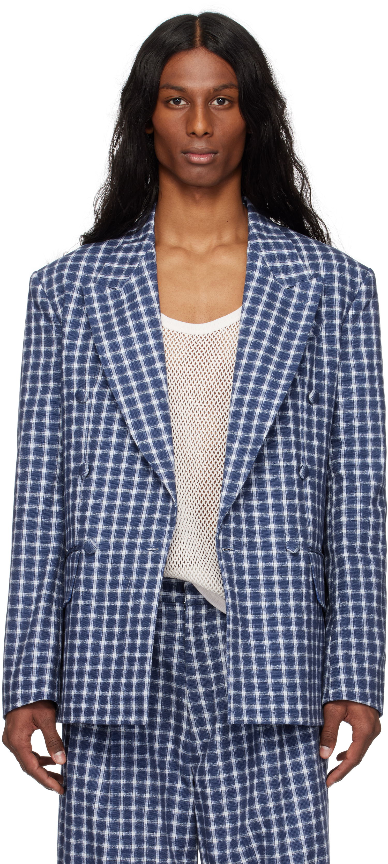 Bunda ERL ERL Check Double-Breasted Blazer Modrá | ERL10J038, 0