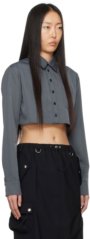 Košeľa Coperni Coperni Long Sleeve Collared Button-Up Cropped Shirt Šedá | COPCH27823, 1